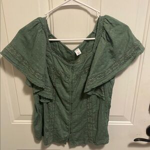 Old Navy Green Puff Sleeve Ruffled Blouse